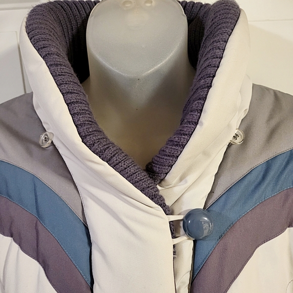 80s Mulberry Street Puffer Coat Like New sz 22.5 Pale Grey, Purple & Blue - Picture 2 of 9